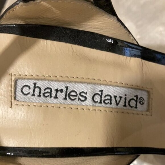 Charles David T-strap Patent Leather Peep Toe Heels Sz 8 AB - Picture 8 of 10
